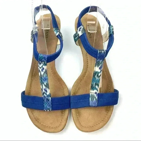 Alfani heels size 10 royal blue white Chevron print t-strap wedges - Picture 2 of 13